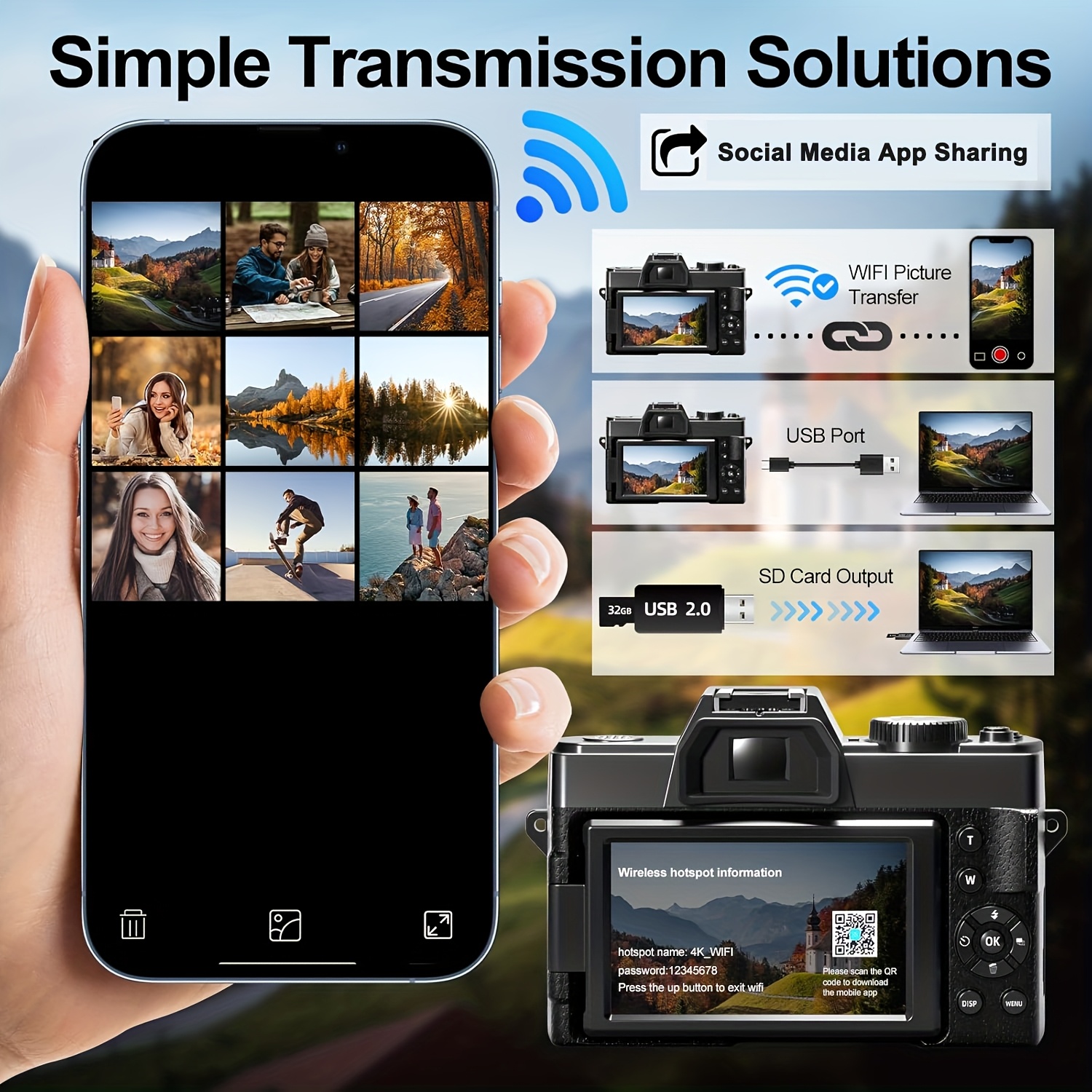 telecamera digitale nbd 48mp per fotografia con wifi e   app, fotocamera vlogging 4   , zoom 16x, -shake, scheda tf da 32gb, doppie batterie,   grandangolare 52mm e macro Dettagli dell'articolo 5