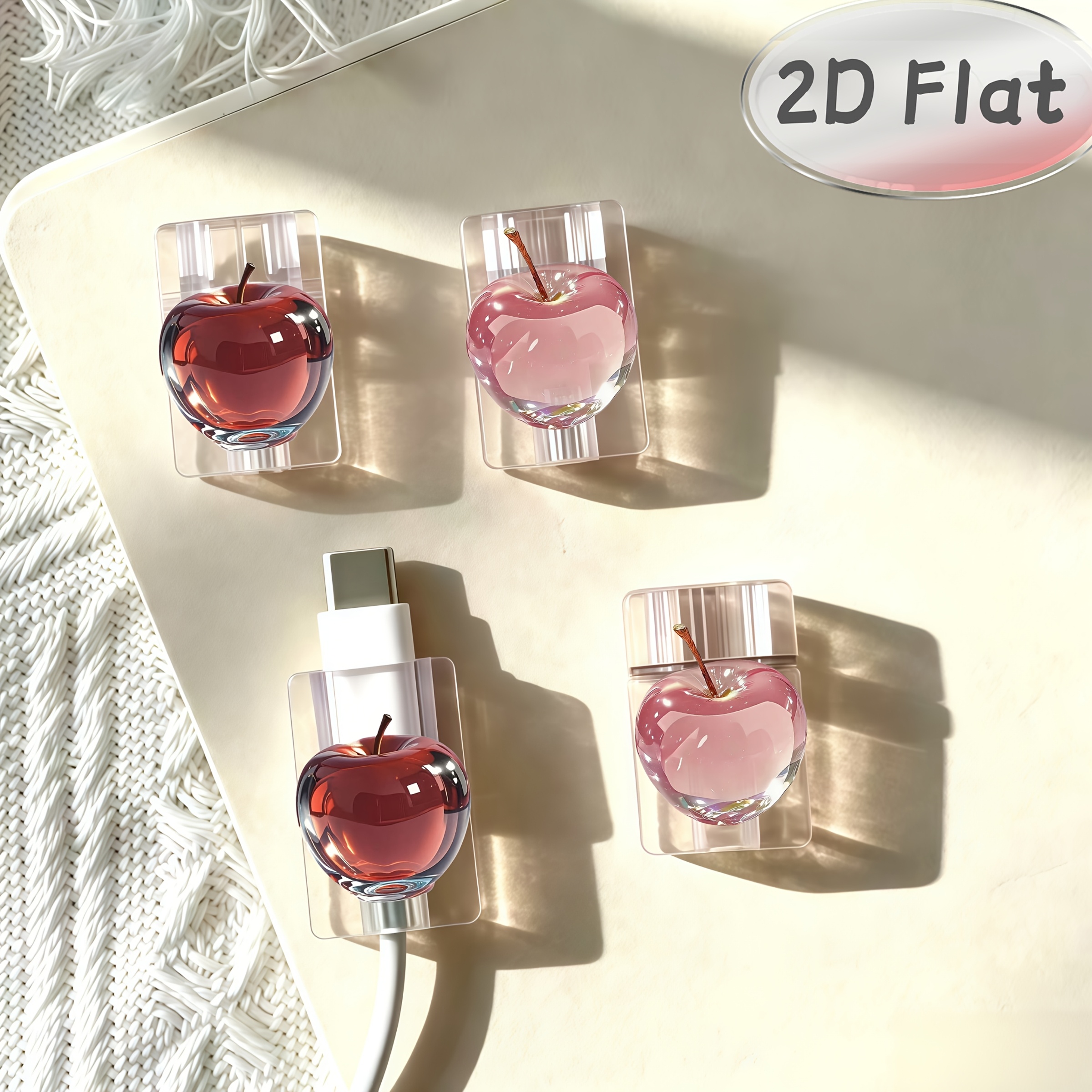 TEMU 4 protectores planos de cristal para cable de acrílico 2D con imagen de Apple, anti-rotura, protector de cable de para teléfono móvil tipo C,
