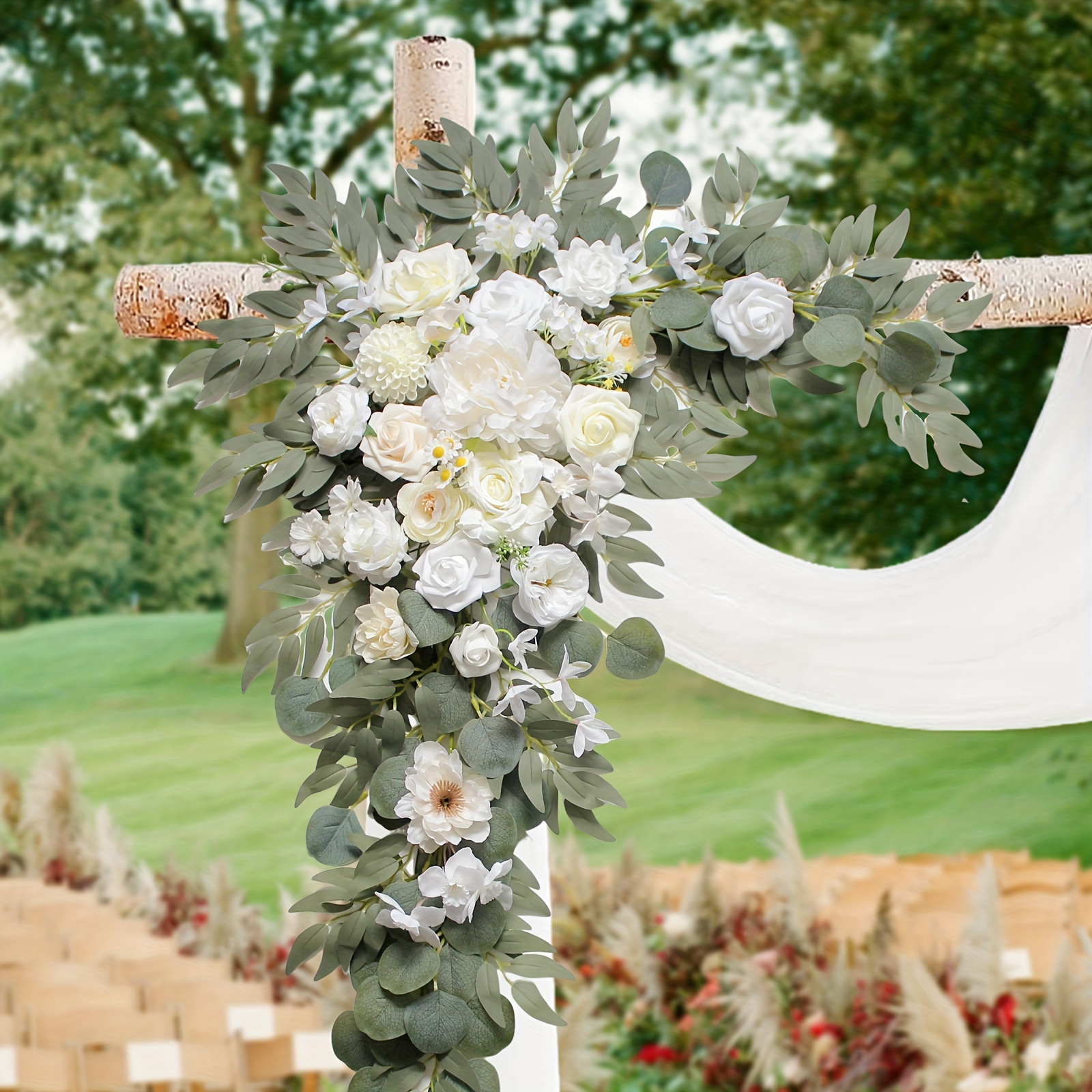 White Rose Greenery Eucalyptus Wedding Archway Flower, Large Wedding Corner Swag, Wedding Backdrop, Silk 2024 Arch Flowers