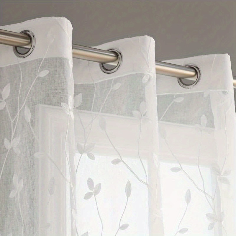 E-shop 1 Stück Bestickte Gardine mit Blattmuster, Ösenstil, Schutz, Atmungsaktiv, Transparentes , Ungefüttert, Geeignet für Wohnzimmer, Schlafzimmer,