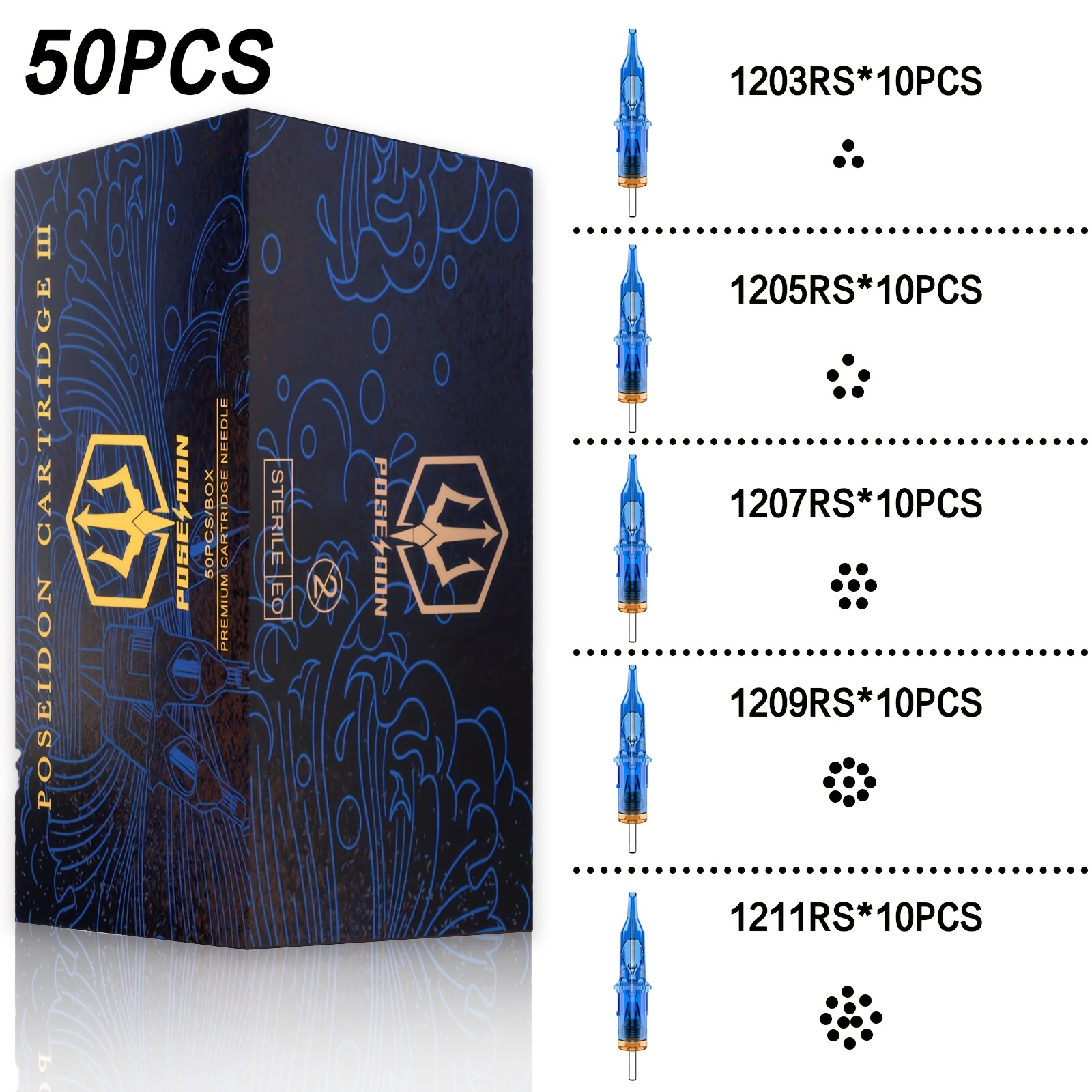 Image of Poseiodn 50pcs Tattoo Cartridge Needles Round Liner #12 - Disposable Assorted Tattoo Needle Standard Mixed 3rs 5rs 7rs 9rs 11rs - Tattoo Pen Supplies For Beginners And Artists Body Art Makeup