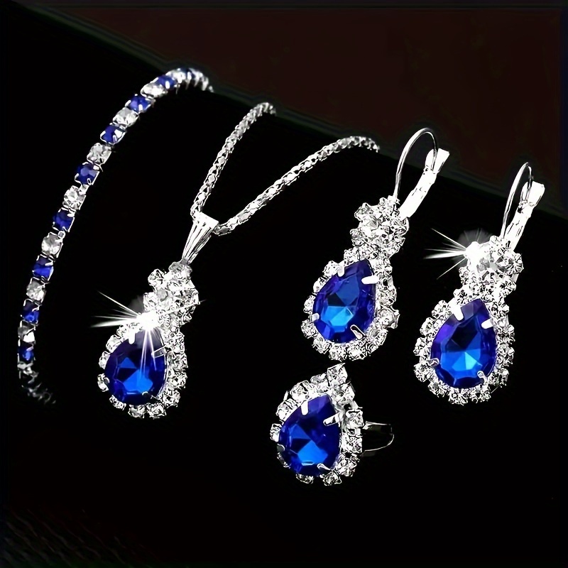 TEMU Elegant 5pcs Women's Fashion Jewelry Set With Glass Accents - Alloy, Perfect For Casual Attire & Special Occasions