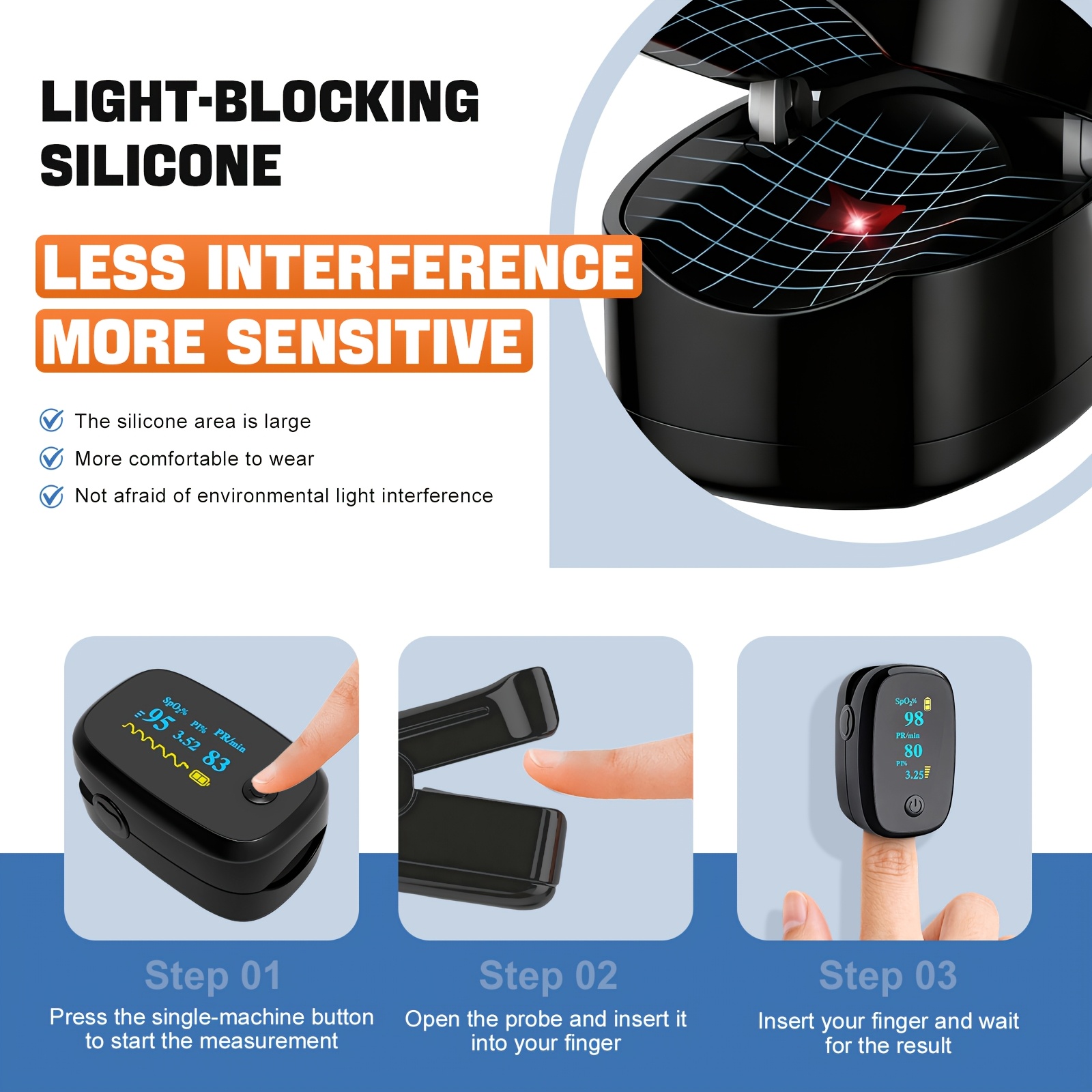 Advanced Fingertip Pulse Oximeter, Blood Oxygen Saturation And Heart Rate Monitor, Large Color OLED Display, Measures Pulse Rate, Blood Oxygen Saturation SpO2, Suitable For Home Care And Sports Scenarios, Battery Included