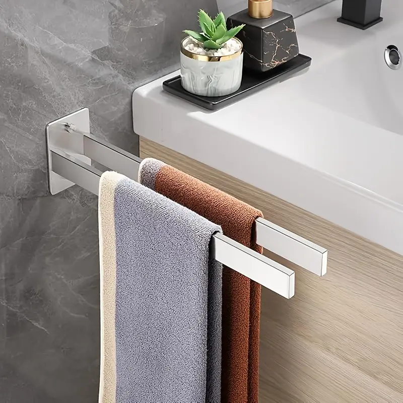modern black stainless steel double towel rack 4 hook wall mounted towel holder for bathroom and kitchen matte 40cm length no drilling required modern towel holder durable construction towel rack for bathroom Product details 1