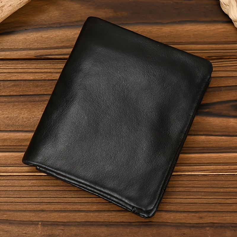 

Vintage-inspired Men's Genuine Leather Wallet - Sleek Black Top Layer Cowhide, Classic Design With Card Holders & Zipper Closure, Wallet Leather