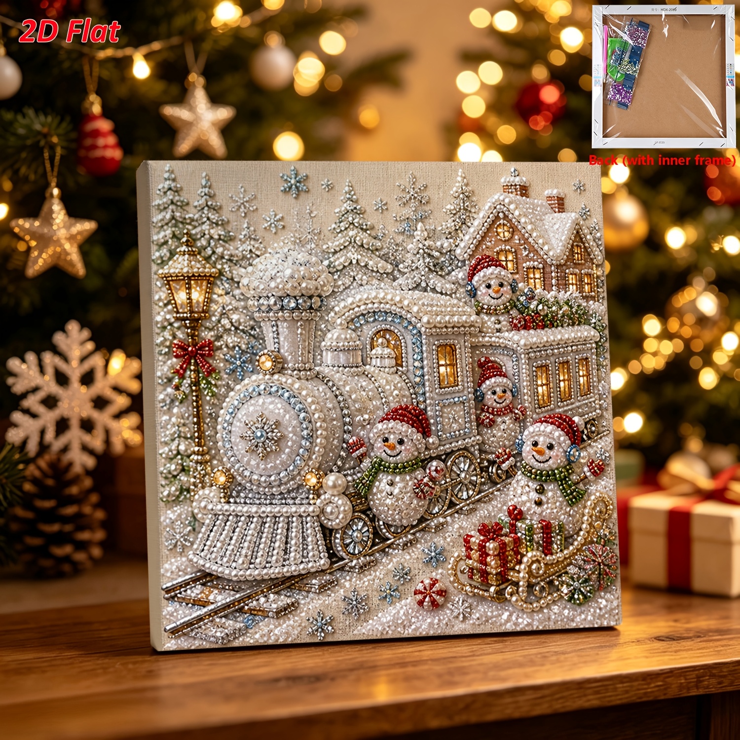 TEMU Diamond Painting Kit Kersttrein Thema Parel Diamond Painting 2D Plat Voorgeprint Canvas Frameloos Canvas/Voorgespannen Houten Frame Optioneel