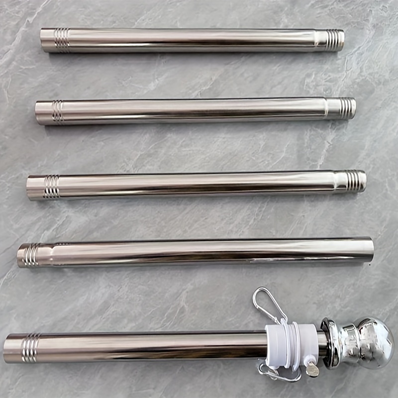 TEMU Set, 6 Ft Flag Pole Sectional Kit Wall Flagpole Flag Pole For House With Rotating Rings And Flag Pole Clips, Stainless Steel Adjustable Pole For