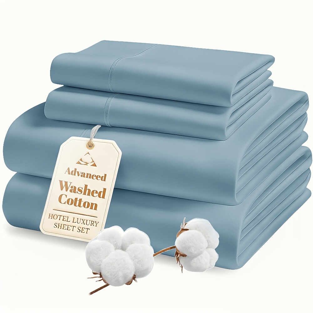 TEMU 4pcs Luxury Cotton Sheet Set - Ultra Soft & Breathable Shrink Washed Cotton Bed Sheet Set - Fresh And Smooth Sheet Set - Resistant Bedding - 15"