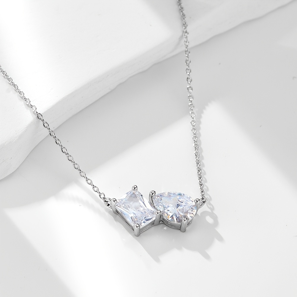Women's Geometric Zirconia Necklace with 14K Golden Plating