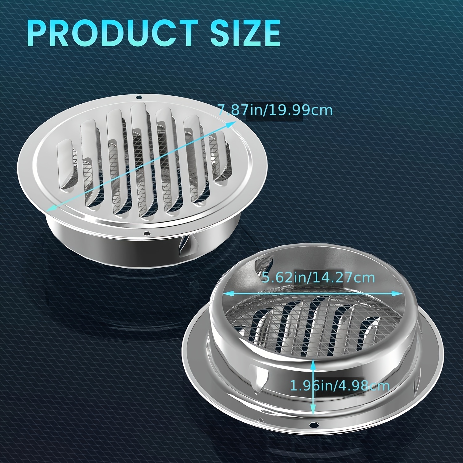 Image of 1pc 100mm 150mm Stainless Steel Air Vents, Round Vent With Built-in Screen Mesh, Louver Grille Cover Hood For Wall, Ceiling Mount, Bathroom, Garage, Attic Ventilation
