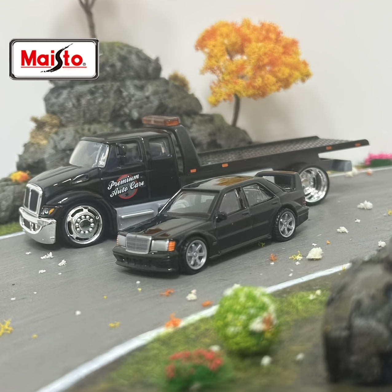 Image of Maisto Flatbed+small Car, Trailer Car Toy, Black Car, Children Toy, Alloy Toy Car , Birthday Gifts For Boys, Holiday Surprise