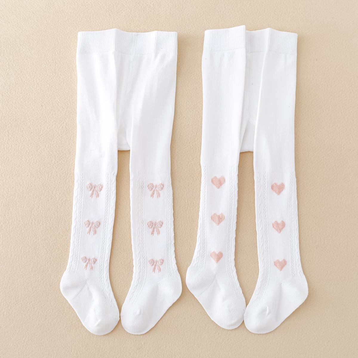 E-shop 2er-Pack Mädchen Strumpfhosen Kinder Reine Weiße Gestrickte Prinzessinnen-Leggings mit Schleife