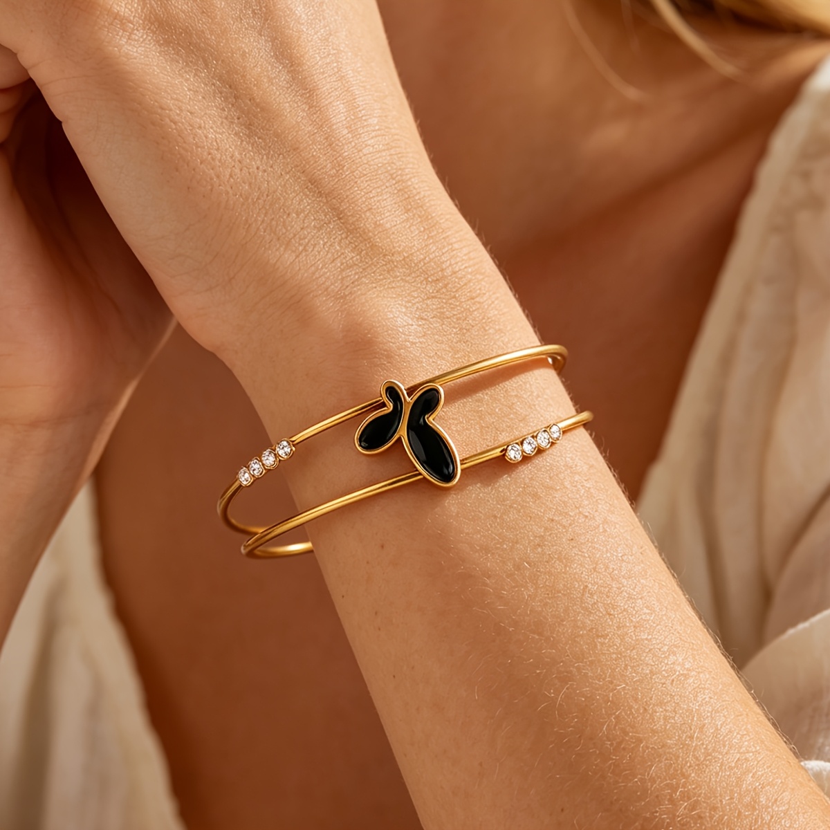 Women's Waterproof Stainless Steel Open Bangle with Butterfly Charm