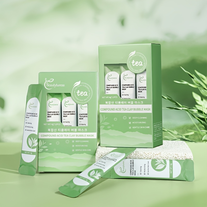 Image of 2 Boxes, Compound Acid Tea Mud Bubble Mask, Moisturizing And Oil Control, Cleans Pores, Brightens Skin, Suitable For Types