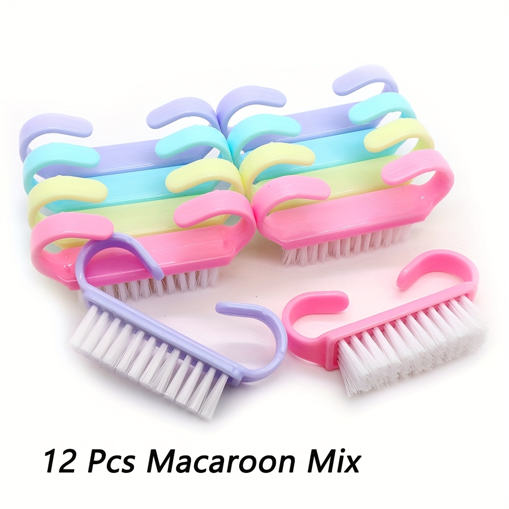 Image of 12pcs/bag Suspended Type Small Size Goat Horns Random Color Macaroon Series Plastic Handle Nail Brushes Cleaning Dust Pedicure Scrub Nails Art Tool Fit Pet Household