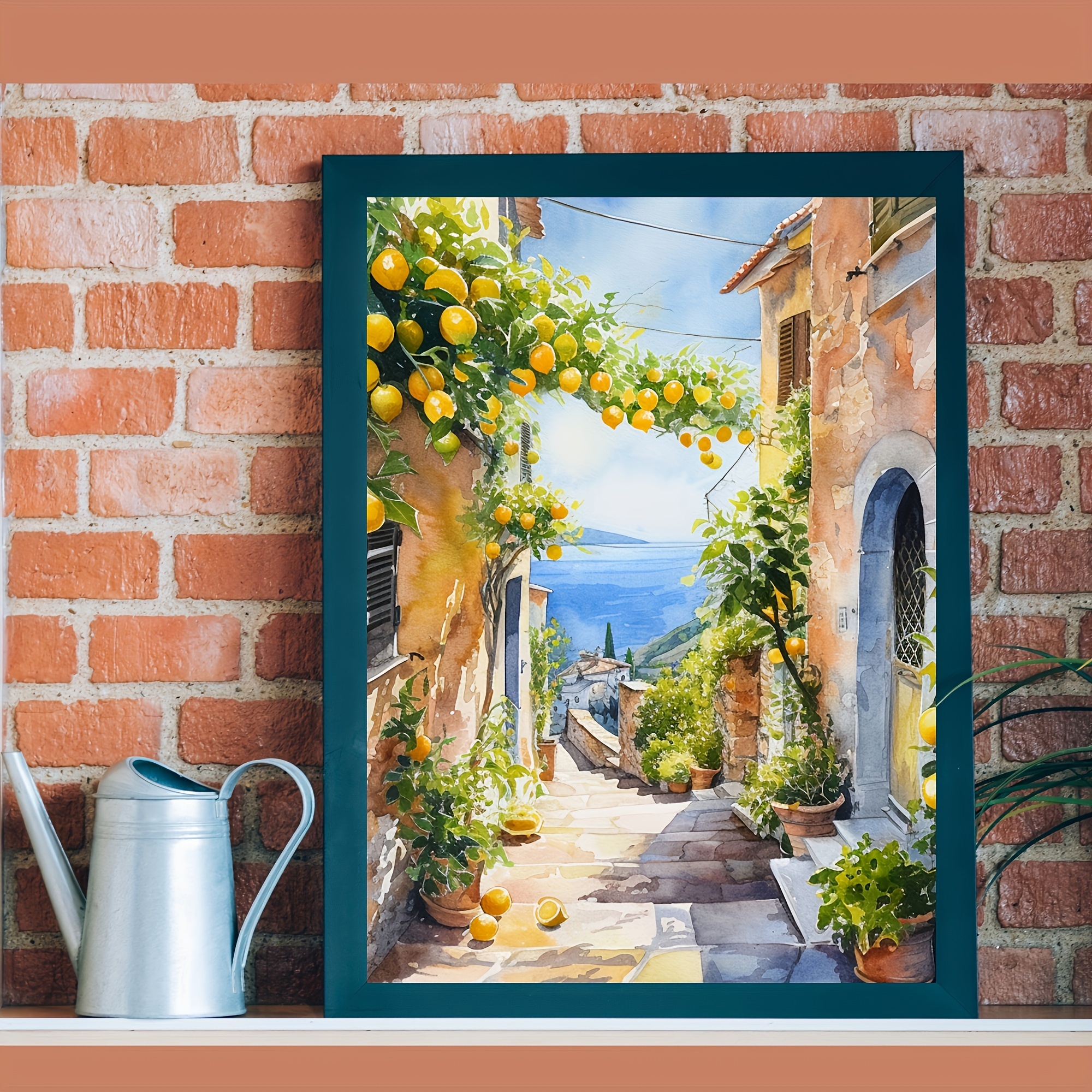 

Amalfi Coast Lemon Tree Wall Art Canvas Print, Mediterranean Watercolor Painting For Bedroom And Living Room Decor, Unframed Poster For Modern Home Wall Decoration