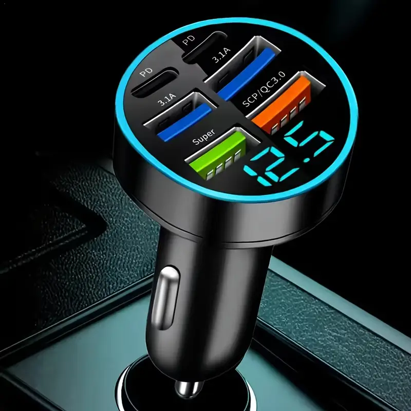 250w usb c type c car charger 6 ports super fast charging with voltage detection male to female connector car plug 36v operating voltage travel adapter for mobile phones details 0