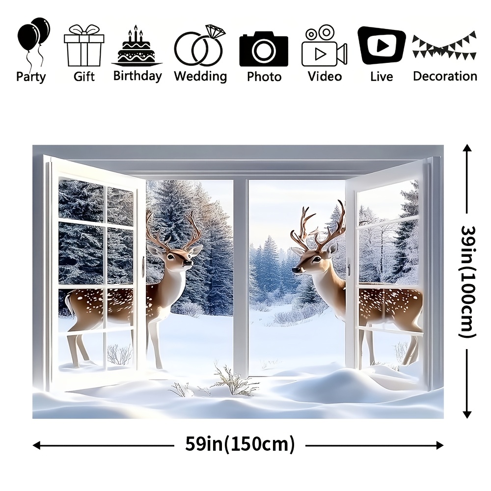 TEMU 1pc Winter Polyester Wall Decor, Reindeer & Scene, Universal Holiday Decor, , No Power Needed, Design For Home & Outdoor Use