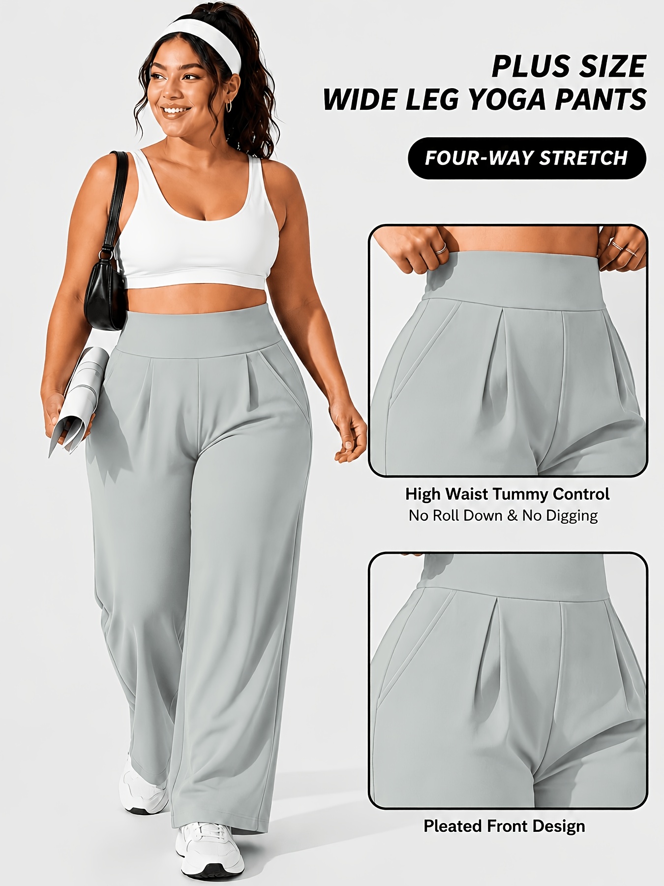 Pantalon Yoga Femme Grande Taille Pantalon de yoga grande taille taille haute jambes larges pour femmes 0XL-4XL Contrôle du ventre Anti-boulochage Anti-penetration Plissé avant Trousseaux latéraux profonds Double face Super doux 4 directions extensible Pantalon de sport décontracté pour yoga Salle de sport Travail en extérieur Toutes saisons