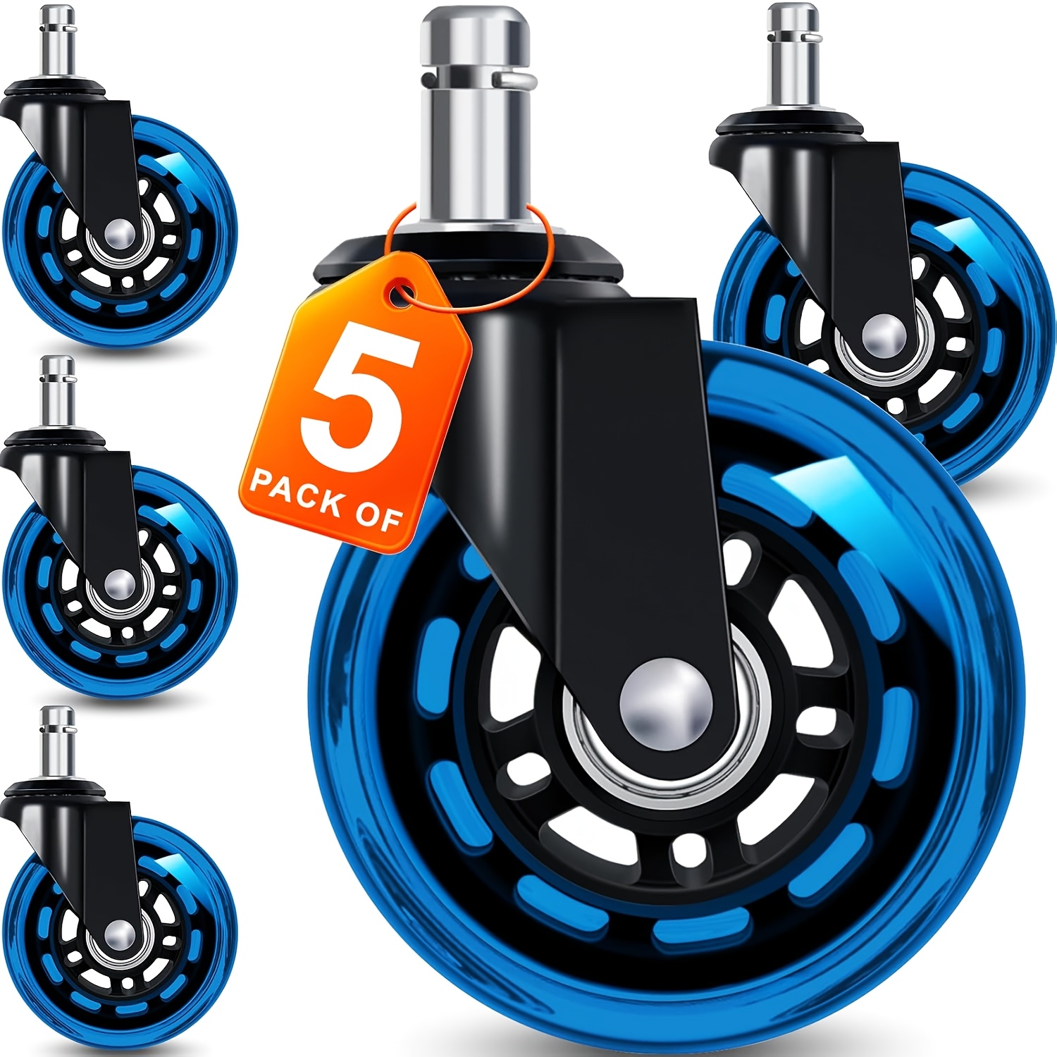 TEMU 1 Set Of 5pcs, 3ft 75mm Dual Ball Bearing 11 X 22mm Silent Pu Office Chair Casters, Replaceable, Suitable For 98% Floors (wood, Tile, Carpet,