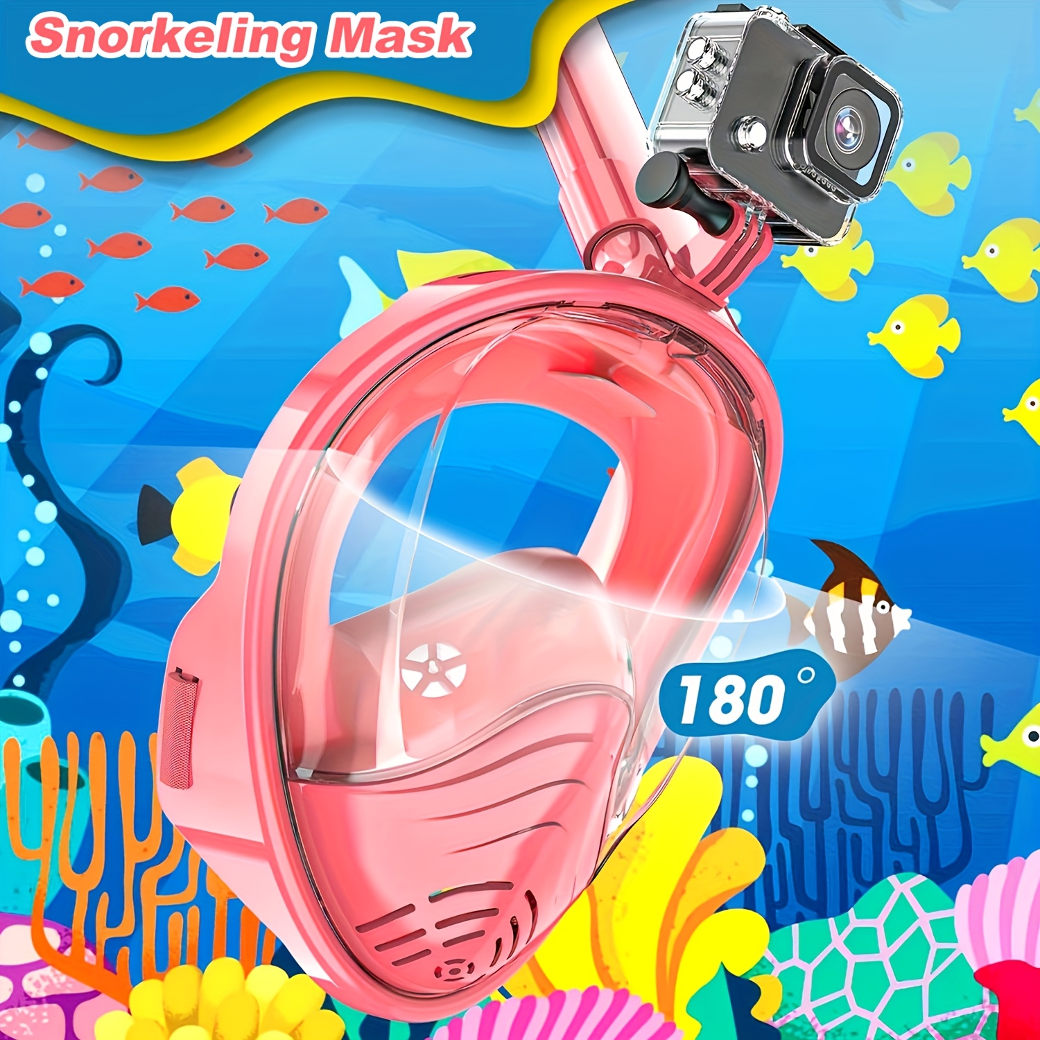 1 Kids Full Face Snorkeling Mask | Snorkeling Gear with Camera Mount, 180-Degree Panoramic View, Anti-Fog and Anti-Leakage, Suitable for Boys and Girls, Mixed Color, BOKEFA Brand
