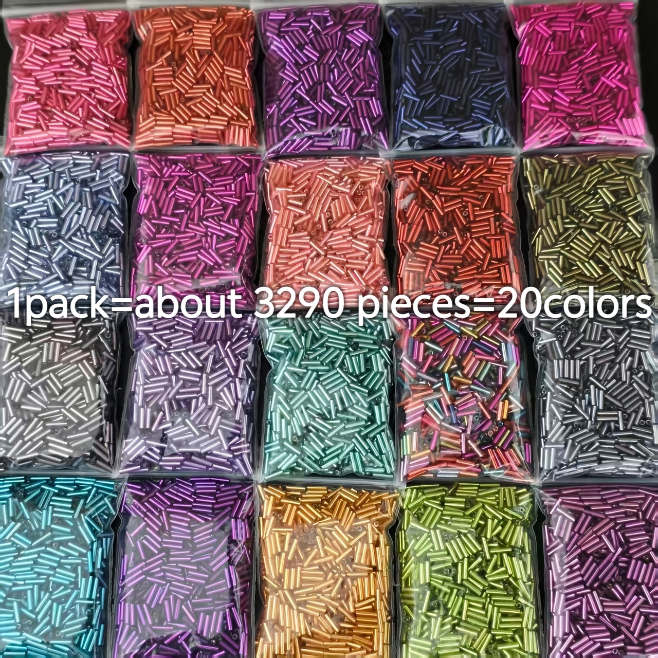 E-shop 3290 Stück bunte Glasröhrenperlen, 2*6mm lange Perlen geeignet für DIY-Armbänder, Halsketten, Handarbeiten, Schmuckherstellung, 20 Farben,