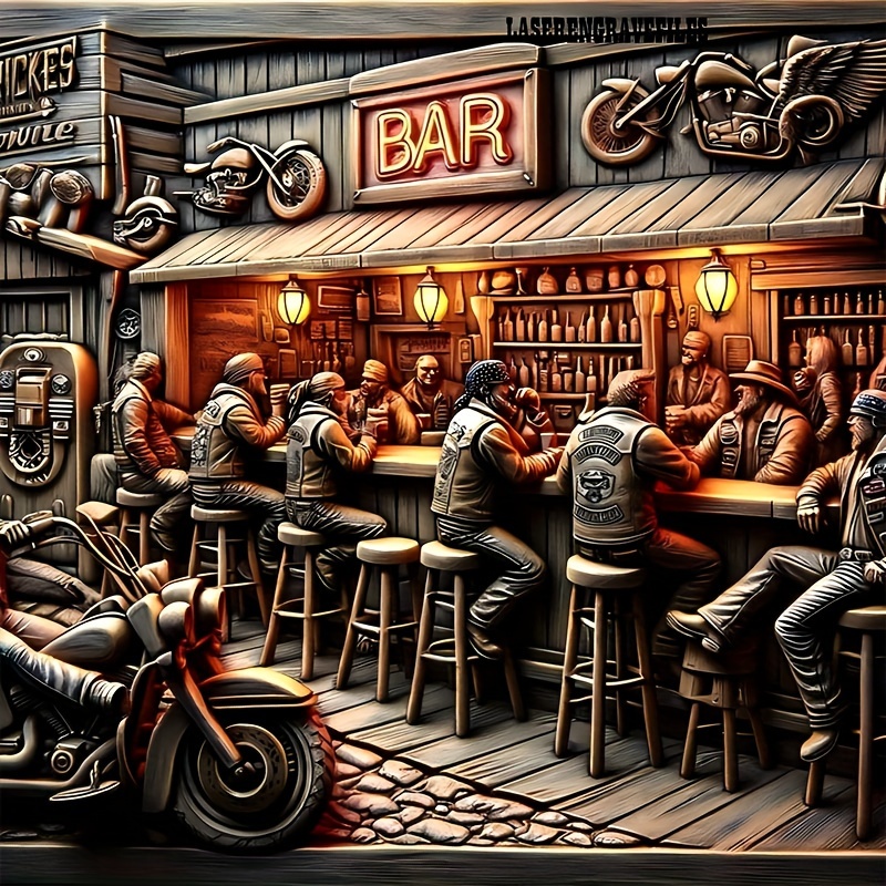 

1pc, 5d Diy Vintage Bar Biker Men Diamond Painting Kit, 11.8x11.8 Inches, Full Round Diamond Stitch Mosaic Art, Acrylic, Craft Tool Kit For Home Office Wall Decor, Adult Beginner, Holiday Gift