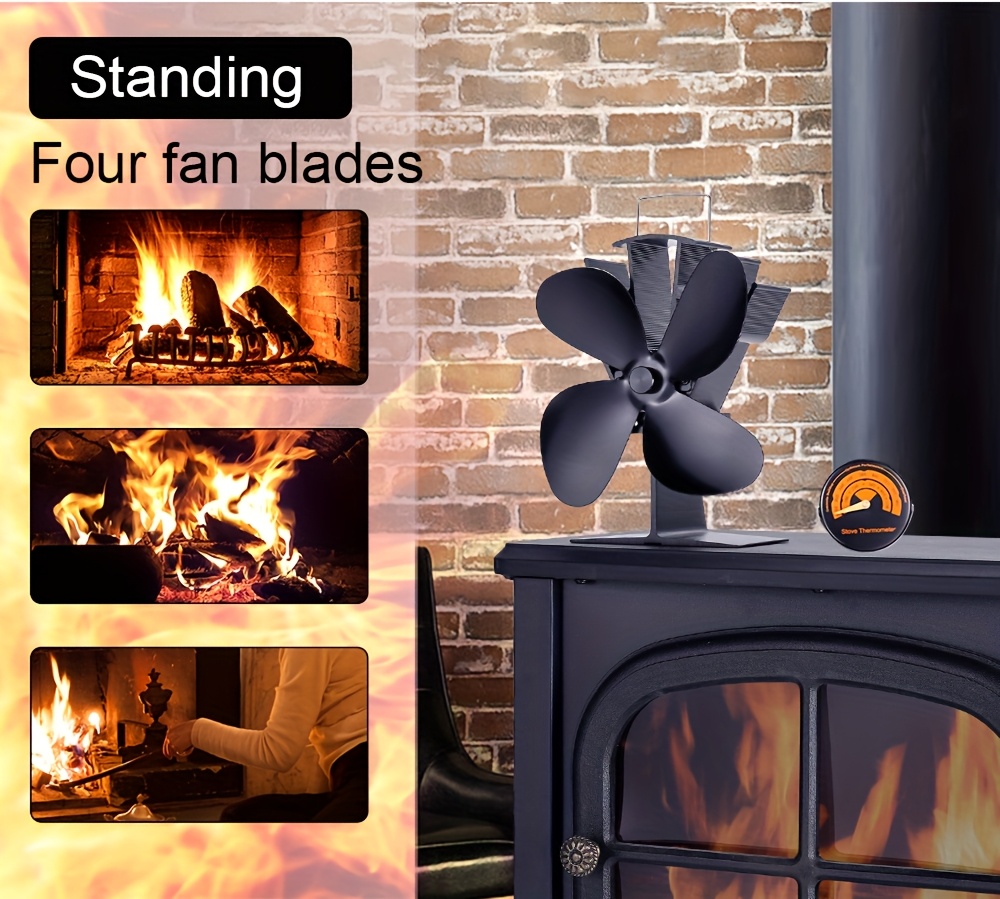 1pc aluminum fireplace fan with   high speed polished finish blower for   heat distribution non electric wood burning stove heater bracket suitable for traditional gas particle     multiple components for   ideal for camping picnicking pellet wood burning stoves fireplaces details 9