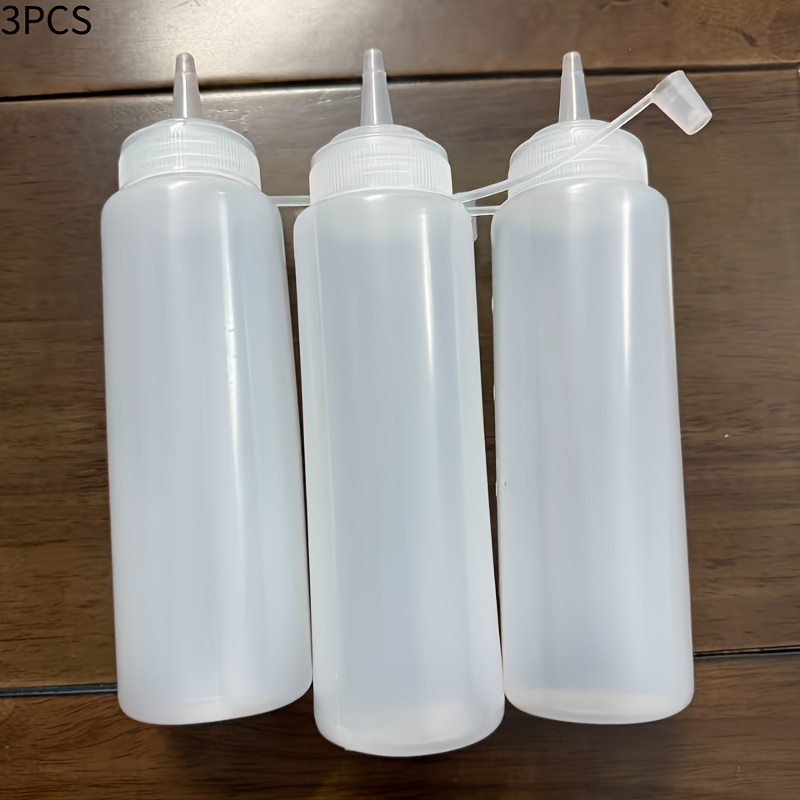 TEMU Set Of 3pcs 500ml Squeeze Bottles - Includes 3 Sturdy Plastic Sauce Containers With Nozzles For Precise Dispensing, Ideal For Ketchup, , Syrup,