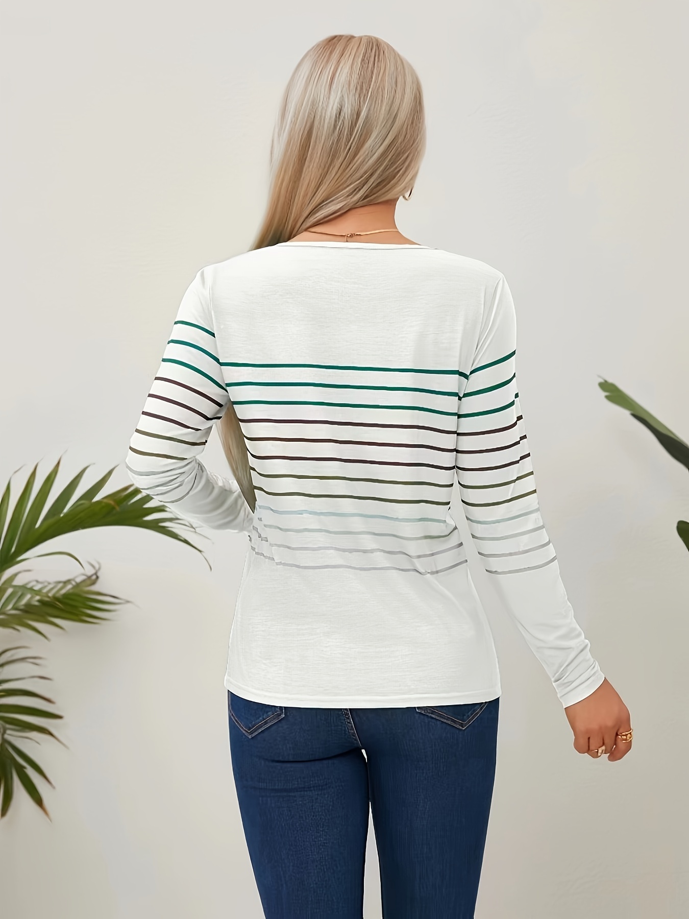 Striped Crew Neck T shirt Elegant Long Sleeve Top Spring - Temu