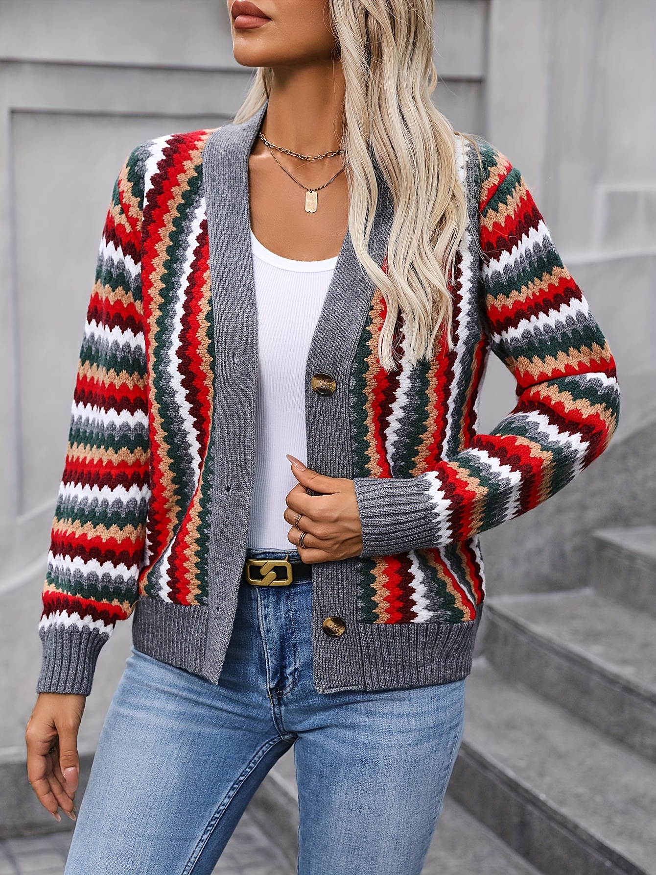 Damen Strickjacke Gestreifte Strickjacke Long Cardigan Strickjacke