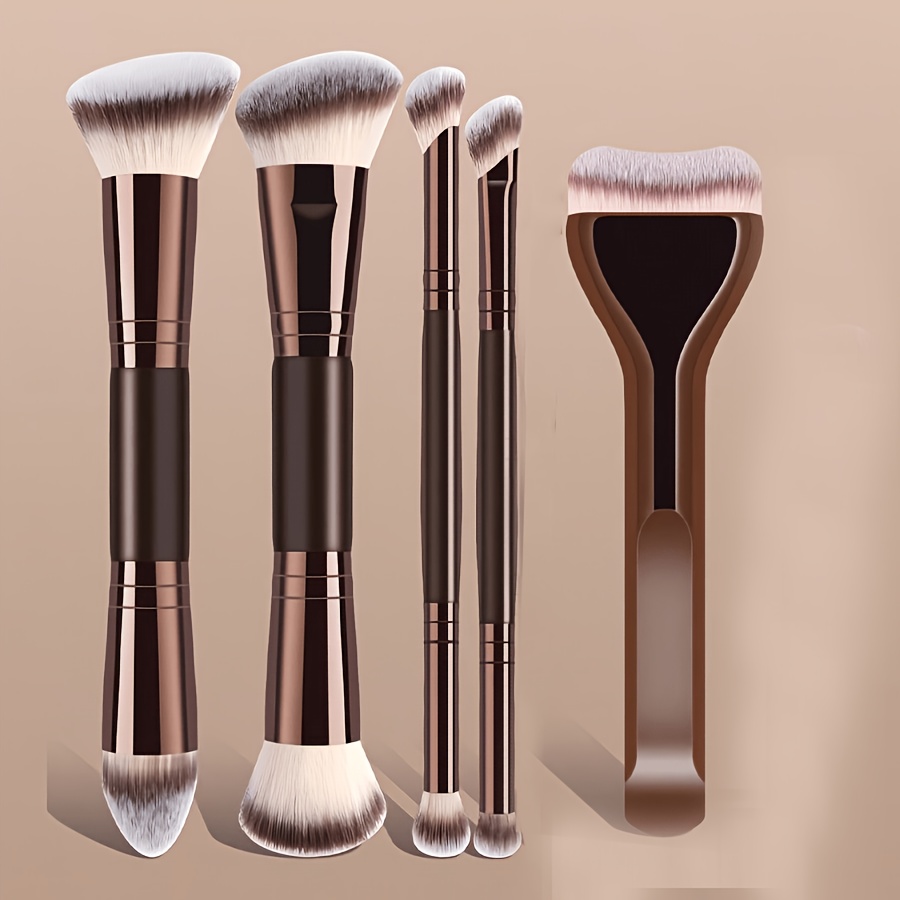 Image of Double-ended Makeup Brush Set, Multiple Pieces, Foundation Brush, Concealer Brush, Contour Brush, Beginner-friendly, Doesn' Waste Product, Beauty Tools