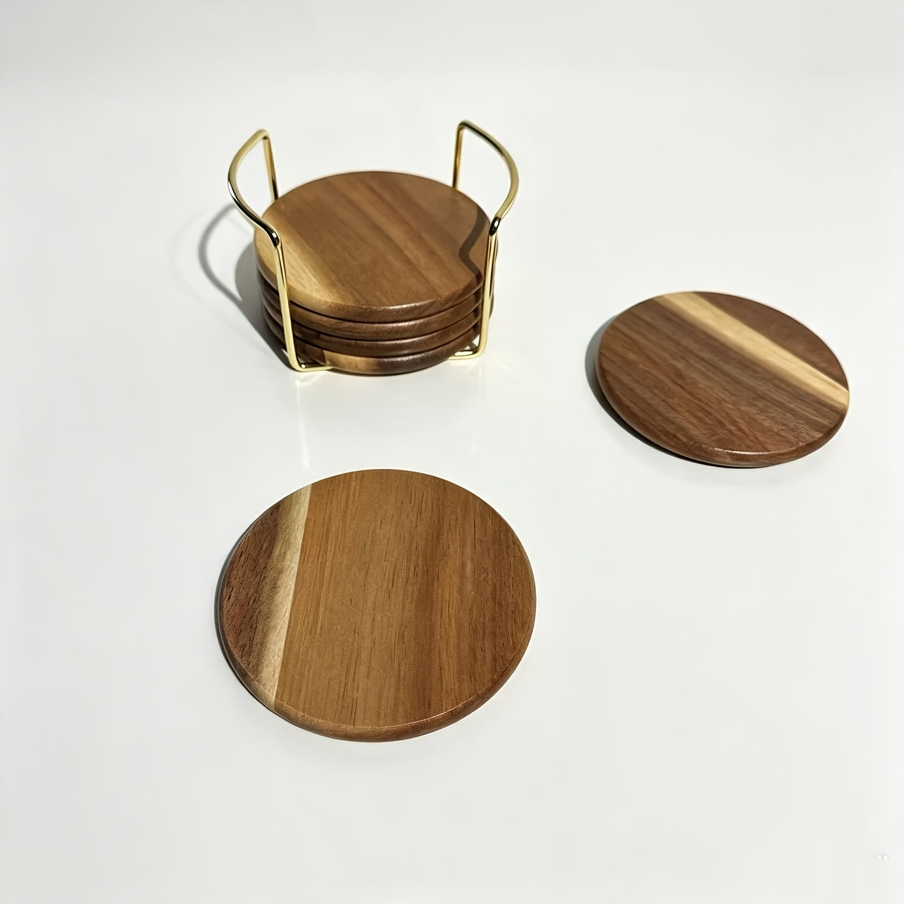 TEMU 6pcs Round Coasters With Metal Rack, Nordic Minimalist Style Anti-slip Heat Insulation Pads, Coffee Cup Tea Cup Table Decor Home Supplies,