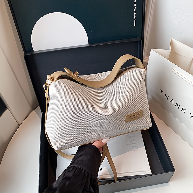 TEMU 2026 Nieuwe Dames Schoudertas voor één Schouder, Vintage Linnen Color-Block Draagtas, Minimalistische Handtas, Dames Multifunctionele Tas, Niche