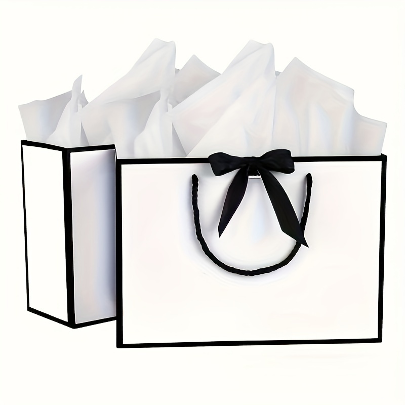 

1pc Elegant Black & White Striped Paper Gift Bag With Ribbon Bow - Ideal For Birthday, Wedding, Valentine's Day Presents - Women, Girls, Bridesmaids - Favor Bag