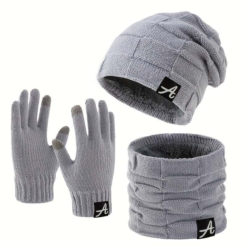 TEMU Set 3 pezzi caldo invernale economico: cappello, sciarpa e guanti in maglia, set con A, set caldo invernale versatile e , set per sci casual da