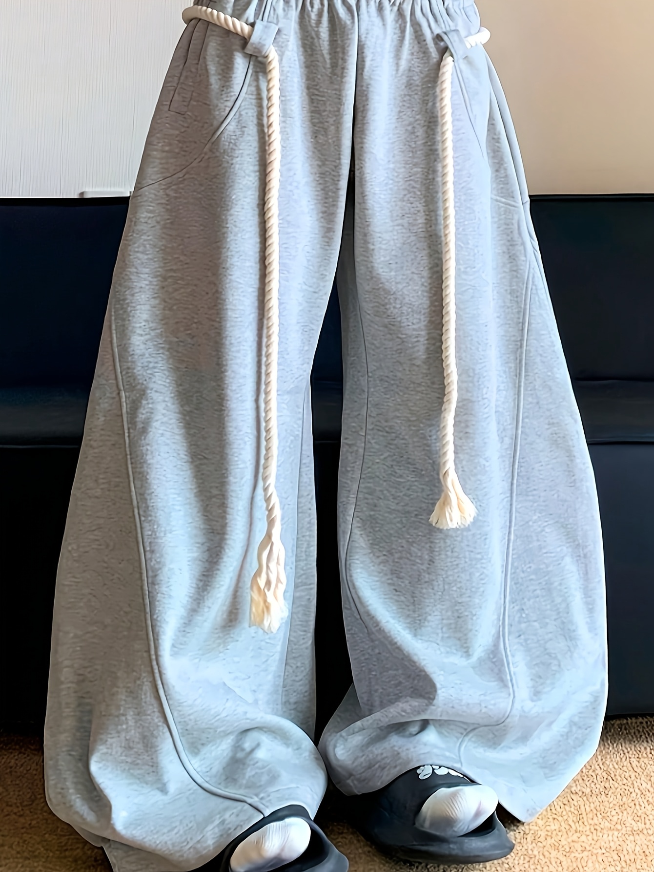 mens baggy wide leg sweatpants with drawstring elastic waist casual loose   track pants with pockets
