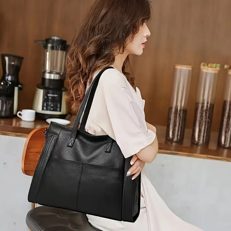 solid color tote bag for women large capacity fashionable shoulder bag with adjustable strap single shoulder crossbody zippered handbag Product details 5