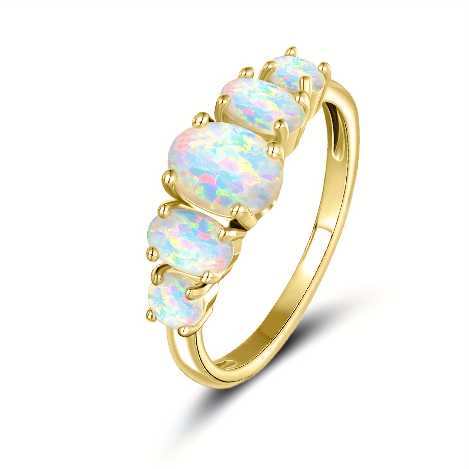 

Chic Ring 14k Gold Plated Inlaid A Row Of Opal Symbol Of Beauty And Elegance Match Daily Outfits Party Accessory Dupes Luxury Ring