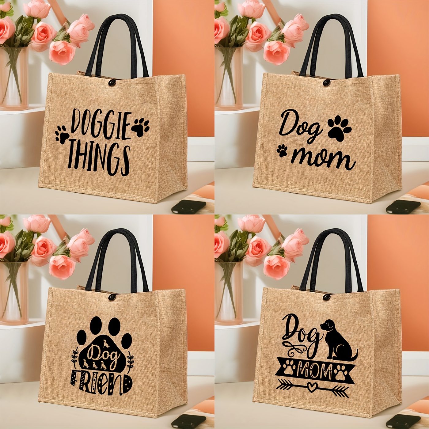 

1pc Linen Tote Bag For Women, Unique Gifts For Dog Mom, Pet Dog Lovers, Veterinarian, , Birthday Present With Funny Puppy, For Graduate, Travel Back To School, Weddings, , Holidays