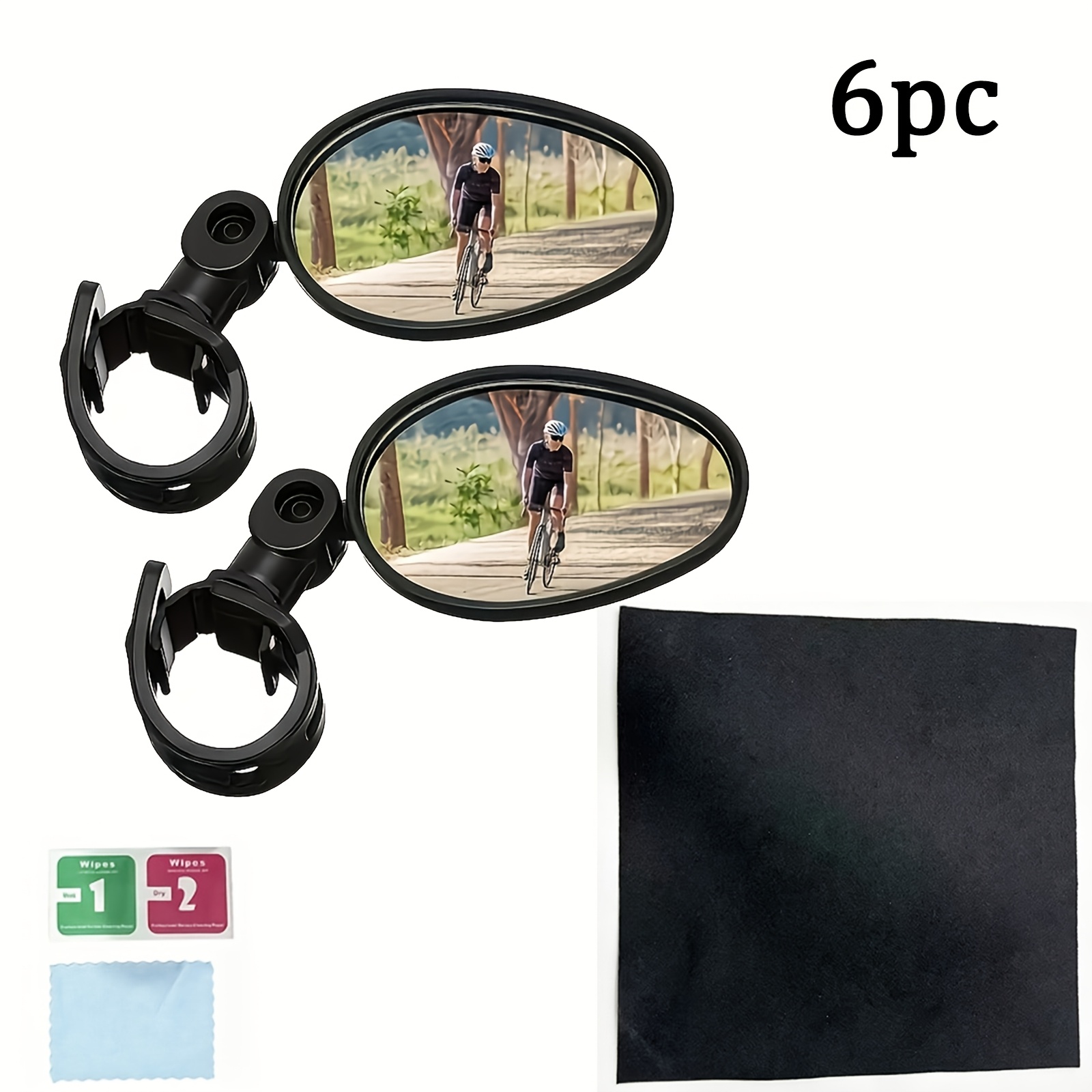 TEMU 6pcs Set: 2 Bicycle Rearview Mirrors + 4 Cleaning Tools - Wide-angle Convex Mirror, Bicycle Reflector, Flat Rearview Mirror, Bicycle Safety, ,