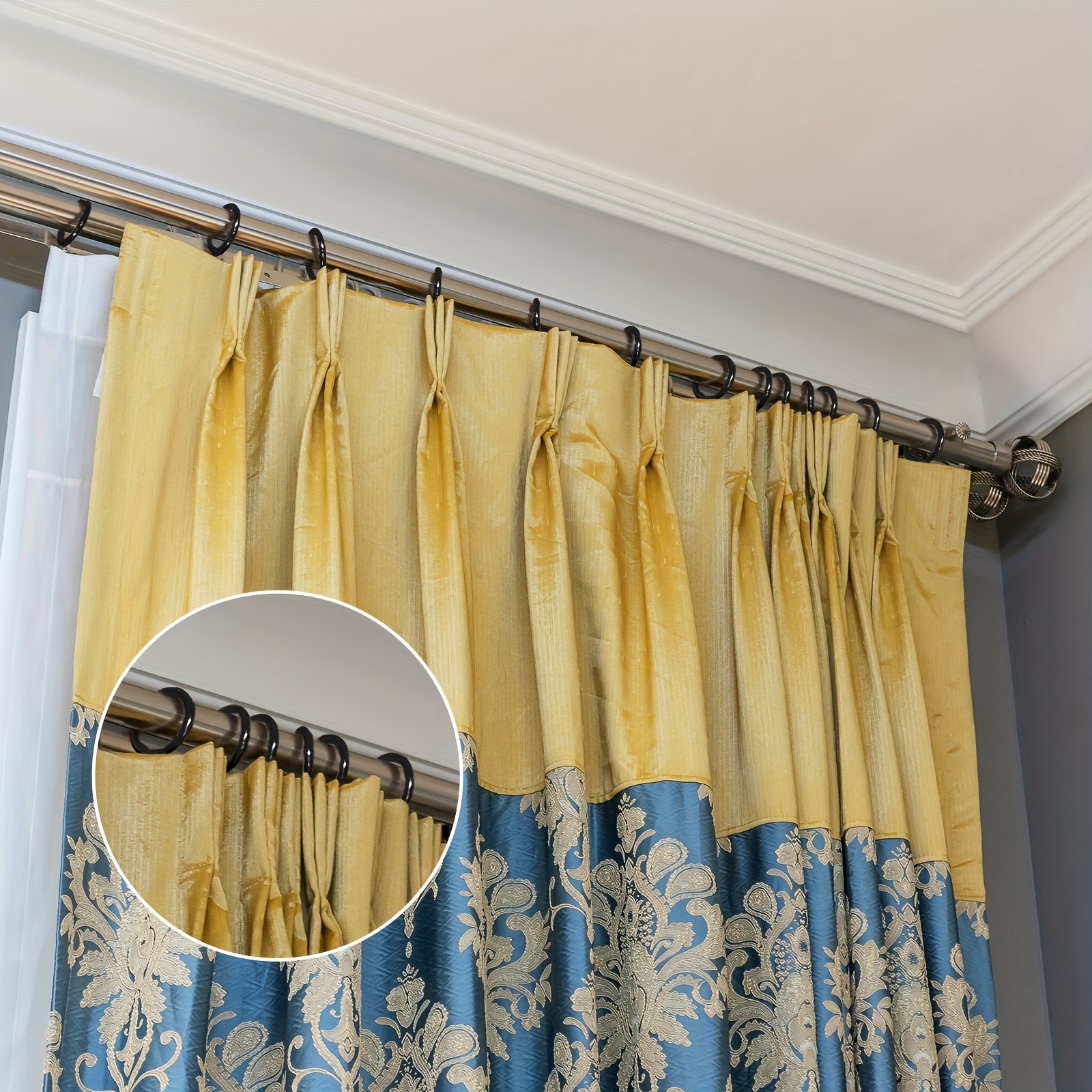 Rideau Douche Fenêtre 100 Crochets Métal Pour Rideaux - Argenté Pour Tringle Forme En S