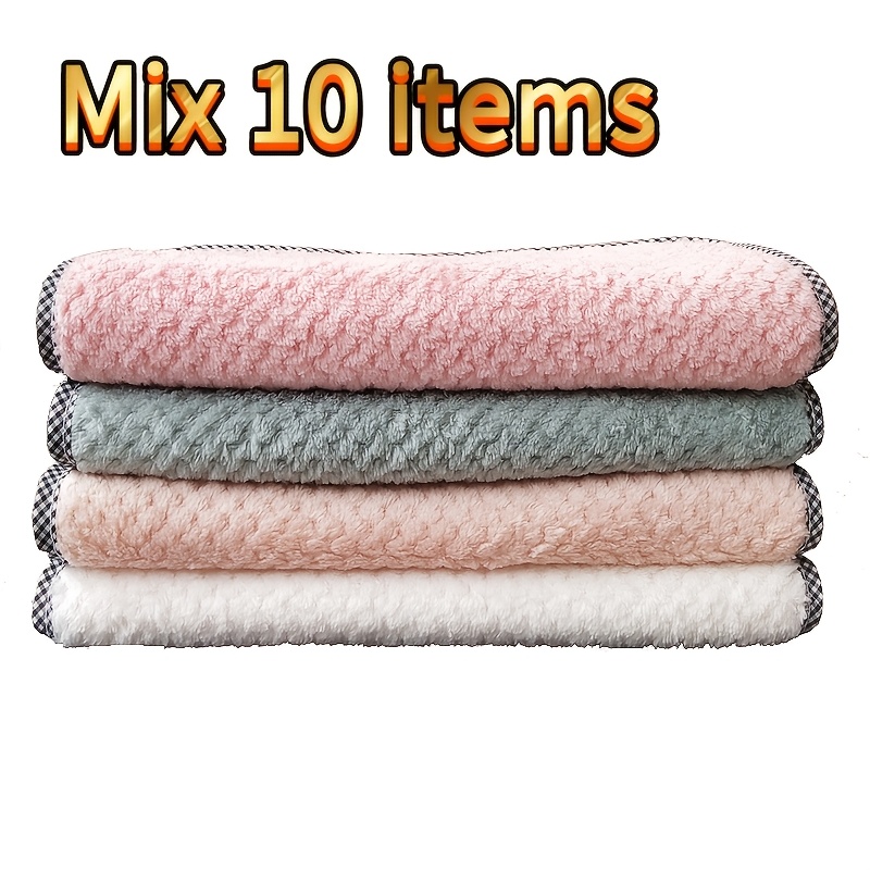 TEMU 10pcs Colorful Plush Face Towels - Soft, Absorbent Polyester Dishcloths And Kitchen Cleaning Cloths, Modern Solid Patterns, Lightweight
