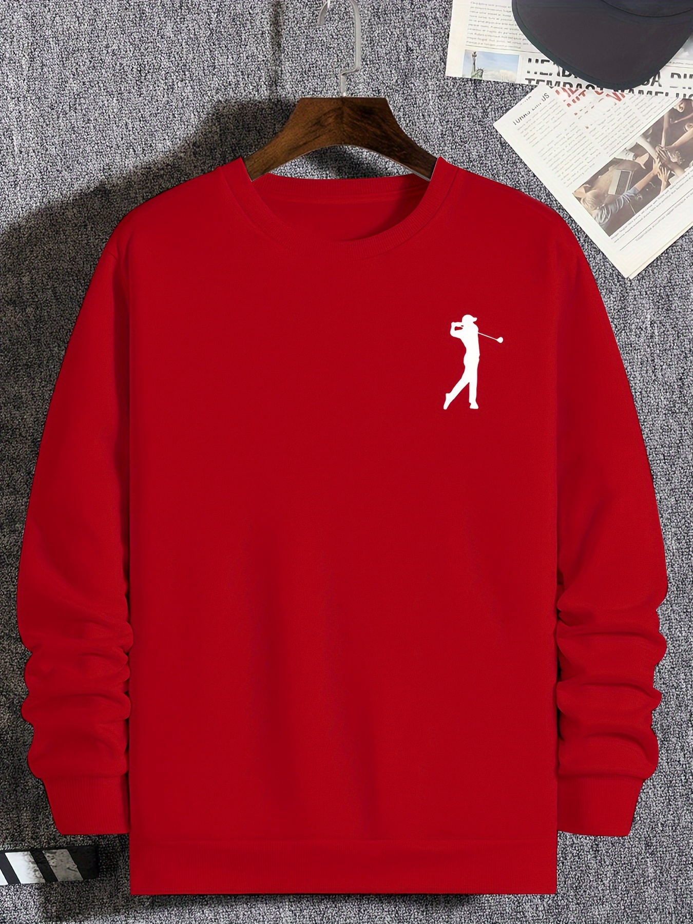 Erkekler için Büyük Beden Rahat Bisiklet Yaka Sweatshirt Yaratıcı Spor Baskılı - Yumuşak Polyester, Uzun Kollu Kazak