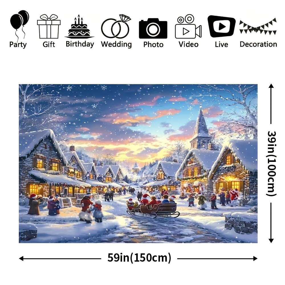 TEMU Toile de fond de photographie 1pc, Tissu de fond de Noël, Scène de neige de Noël, Tapisserie de , Toile de fond en polyester pour portraits et