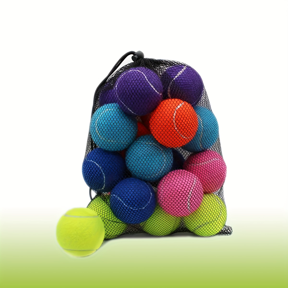 TEMU 18pcs Colorful Tennis Training Balls With Mesh Storage Bag – Durable Rubber Practice Balls For Beginners, Dog Play, And Pet Exercise (mixed