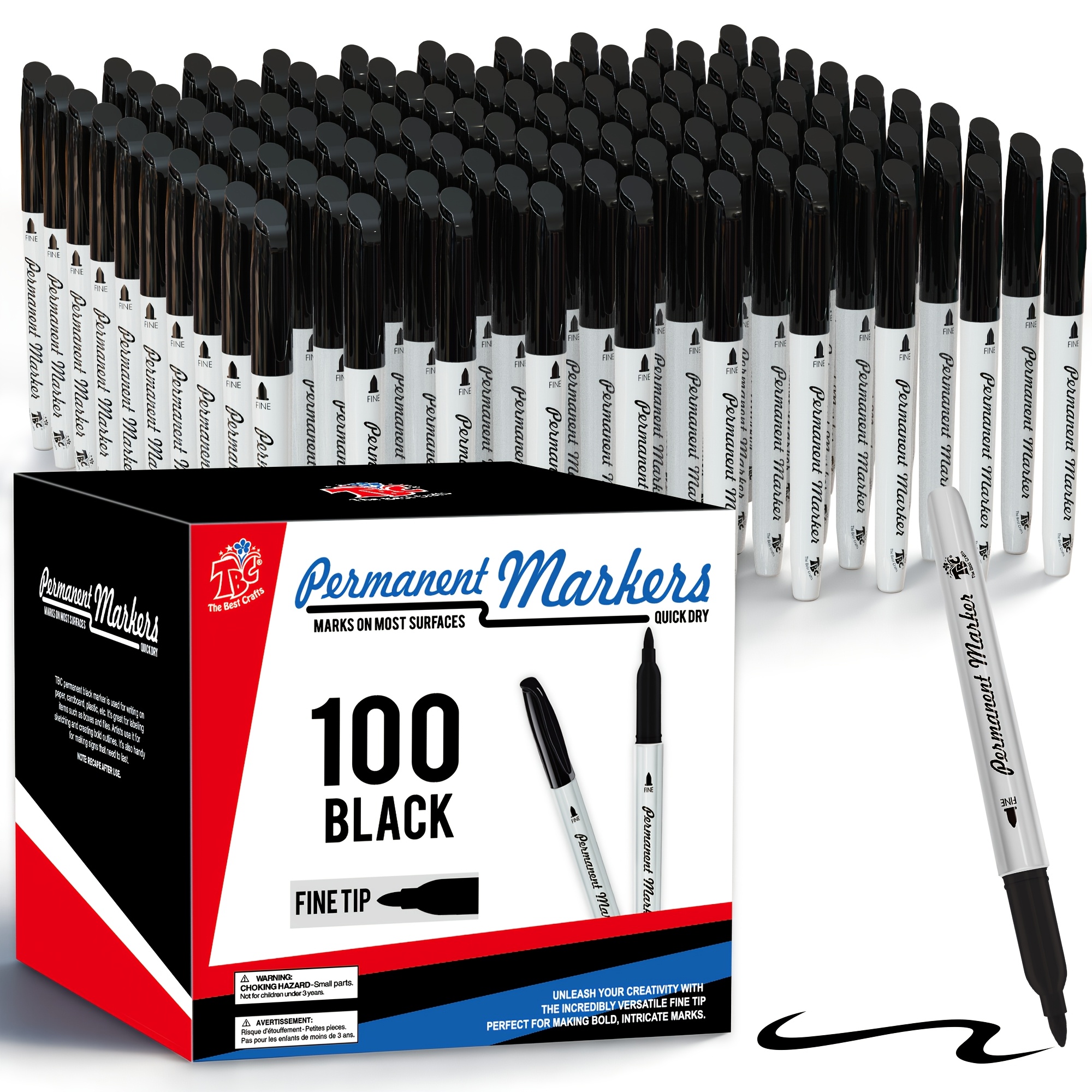 TEMU Tbc The Best Crafts Permanent Markers Set, Fine Flexible Tip, Quick-dry & Fade-resistant, Works On Paper, Plastic, Metal & More()