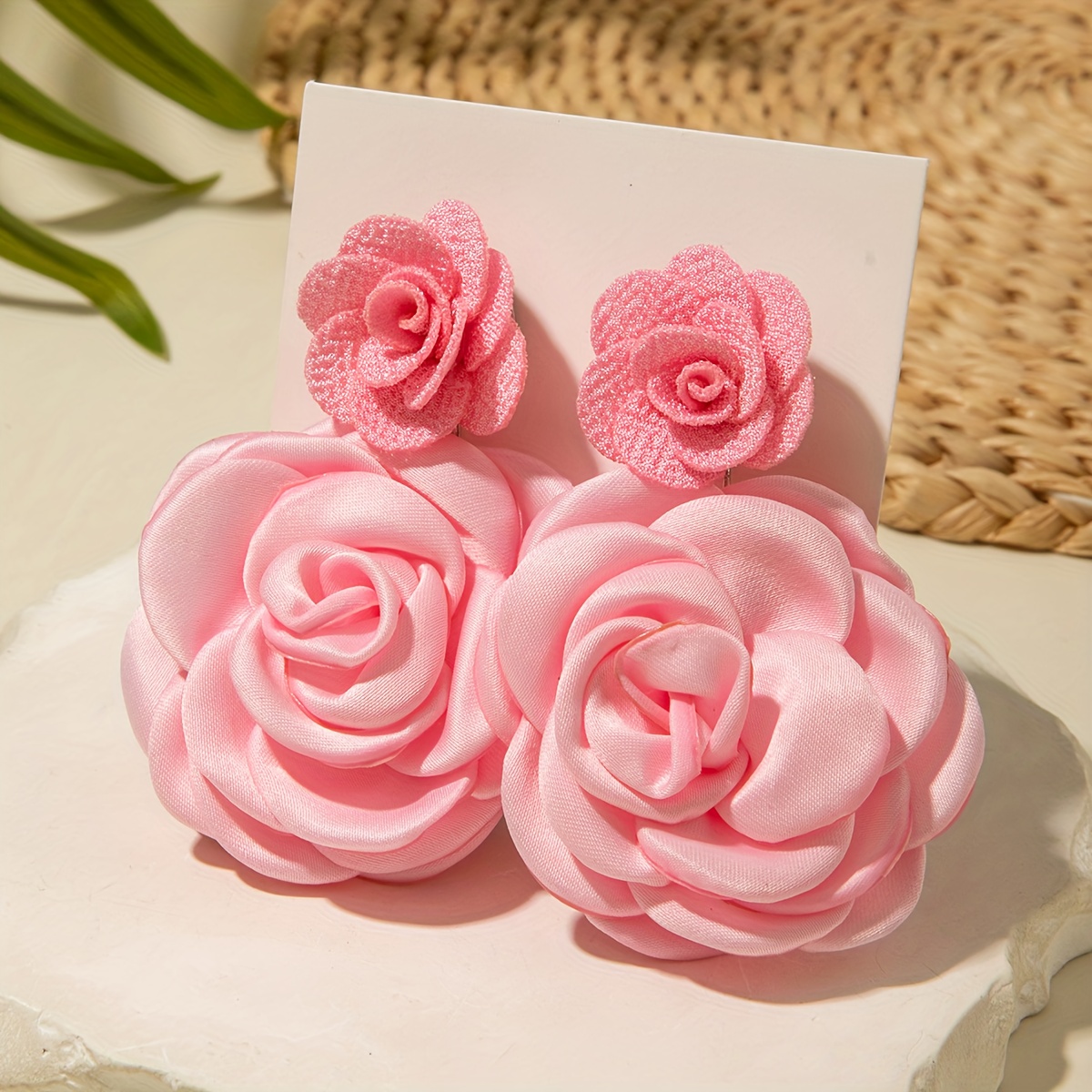TEMU Un Par de Pendientes de Flores de Fibra de Poliéster Coloridos y Modernos con Colgantes de Flores de Tela , Ideales para Fiestas, Banquetes y