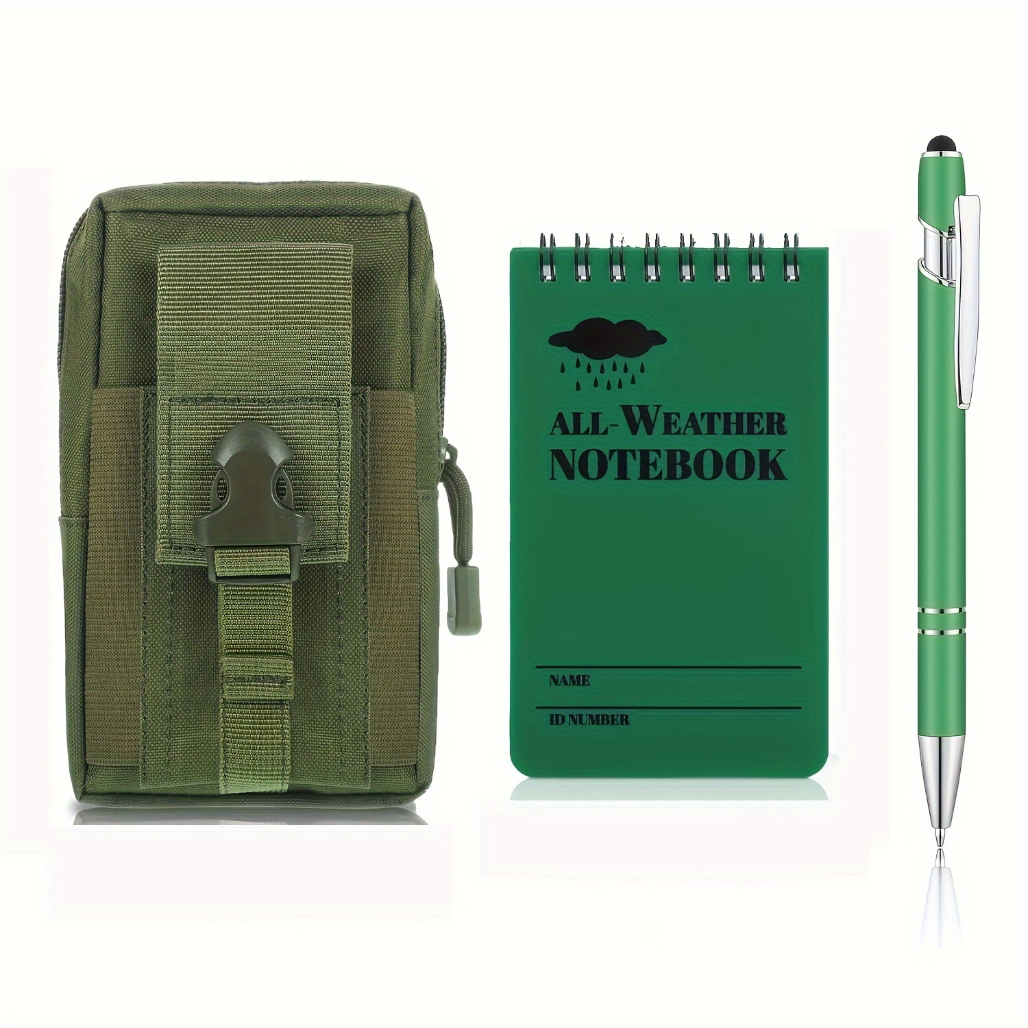 

3pcs/1pc Carnet Étanche avec 1 Stylo aux Intempéries et 1 Sac Tactique Bloc-notes Étanche 3 x 5 Pouces pour Enregistrement Extérieur (Vert)