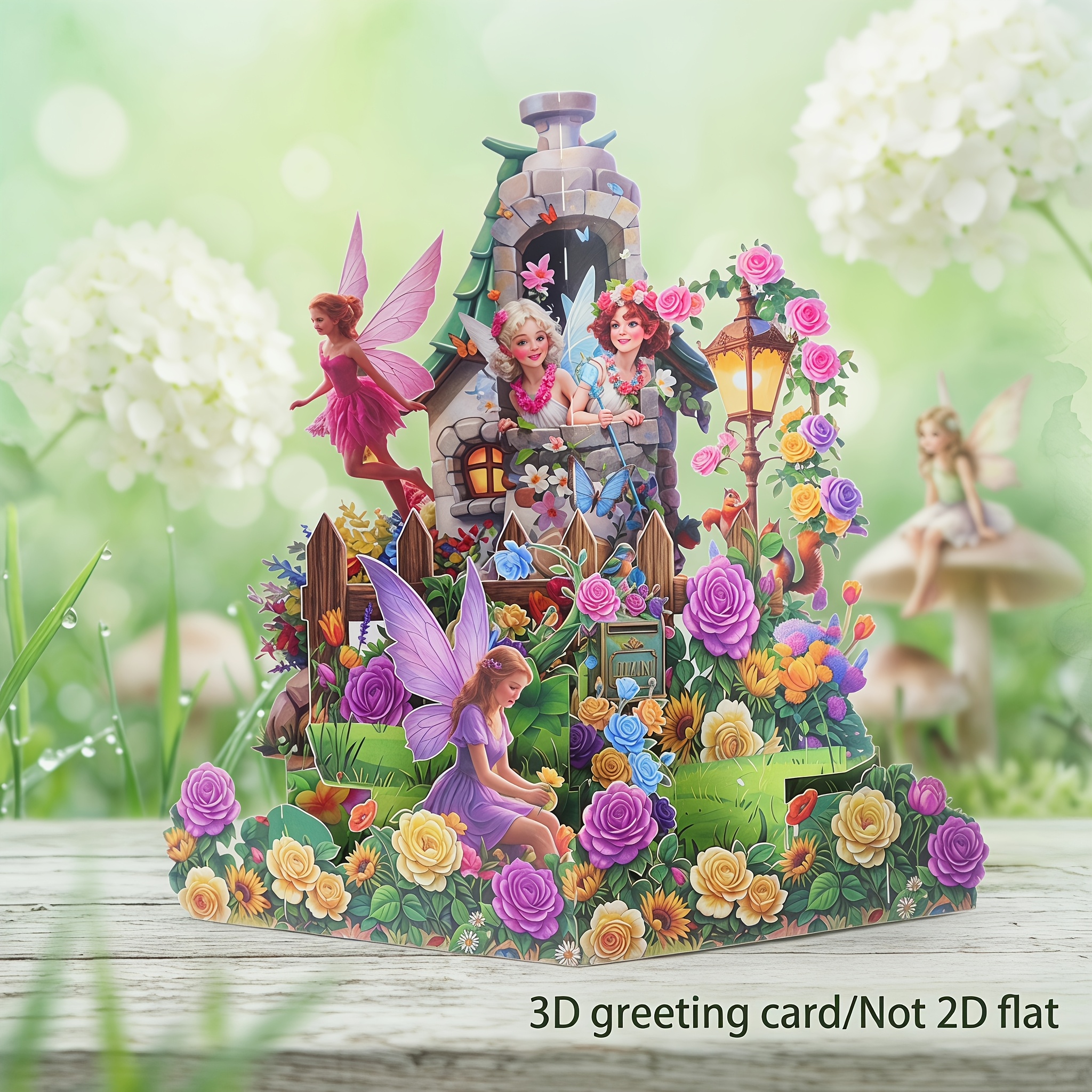 TEMU 1pc 3d Pop-up Floral Fairy Greeting Card With Envelope And Message Card, Exquisitely Hand-carved, Suitable For Mother's Day, Birthdays,